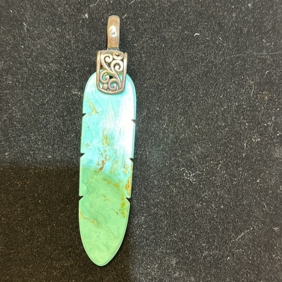 Navajo Sterling silver and turquoise feather  pendant signed XS - Picture 6 of 11